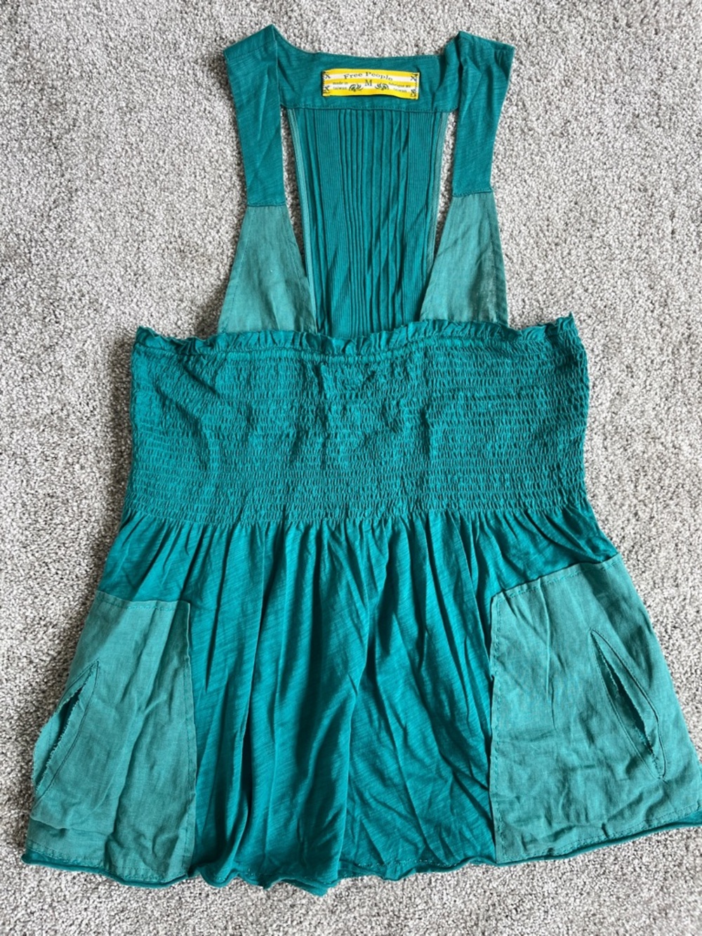 Free People Teal Smocked Sundress Tank Top